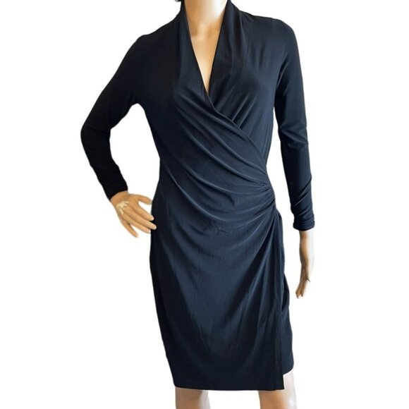 Norma Kamali Black Faux Wrap Dress Size XS Timeless Vintage Draping Elegance - Picture 1 of 14